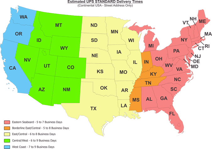 Estimated UPS Delivery Times (Continental USA - Street Address Only)