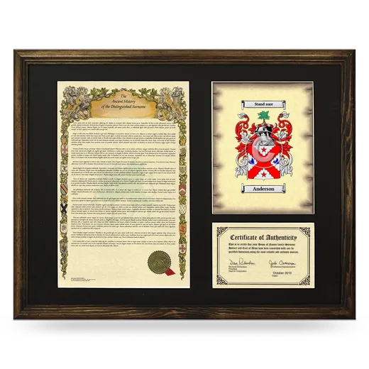 Framed Surname History and Coat of Arms - Brown