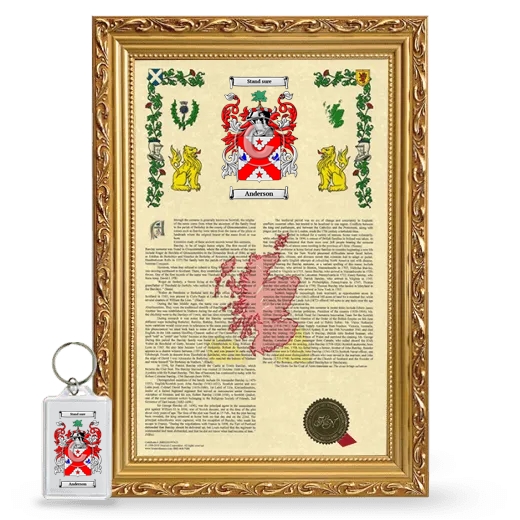 Framed Armorial History and Keychain - Gold